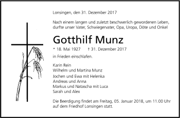 Anzeige von Gotthilf Munz von Reutlinger General-Anzeiger