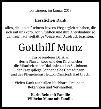 Anzeige von Gotthilf Munz von Reutlinger General-Anzeiger