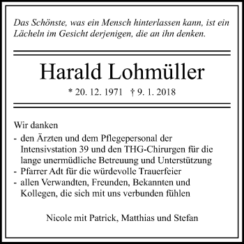 Anzeige von Harald Lohmüller von Reutlinger General-Anzeiger