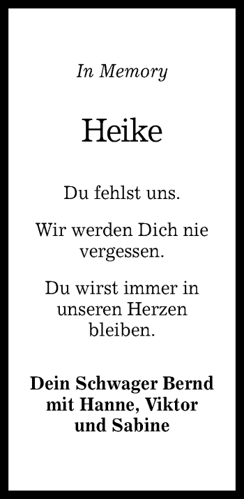 Anzeige von Heike  von Reutlinger General-Anzeiger