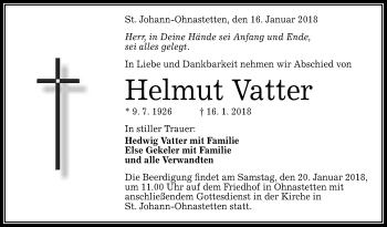 Anzeige von Helmut Vatter von Reutlinger General-Anzeiger