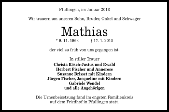Anzeige von Mathias  von Reutlinger General-Anzeiger
