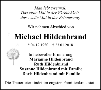 Anzeige von Michael Hildenbrand von Reutlinger General-Anzeiger