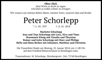 Anzeige von Peter Schorlepp von Reutlinger General-Anzeiger
