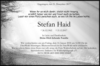 Anzeige von Stefan Haid von Reutlinger General-Anzeiger