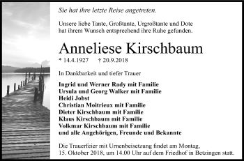 Anzeige von Anneliese Kirschbaum von Reutlinger General-Anzeiger