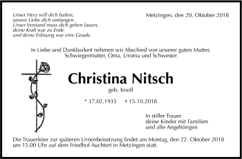 Anzeige von Christina Nitsch von Reutlinger General-Anzeiger