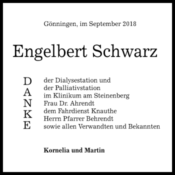 Anzeige von Engelbert Schwarz von Reutlinger General-Anzeiger