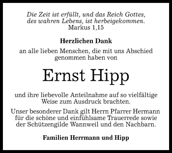 Anzeige von Ernst Hipp von Reutlinger General-Anzeiger