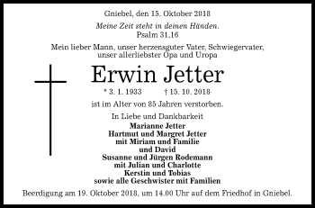 Anzeige von Erwin Jetter von Reutlinger General-Anzeiger