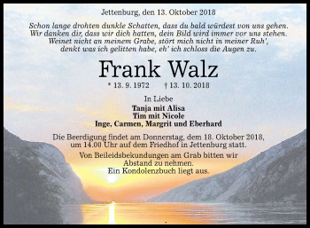 Anzeige von Frank Walz von Reutlinger General-Anzeiger