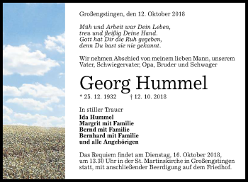 Anzeige von Georg Hummel von Reutlinger General-Anzeiger