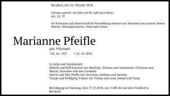 Anzeige von Marianne Pfeifle von Reutlinger General-Anzeiger