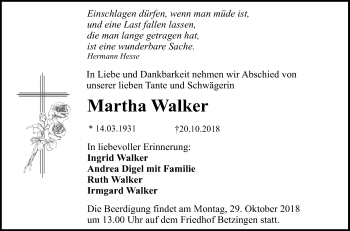 Anzeige von Martha Walker von Reutlinger General-Anzeiger