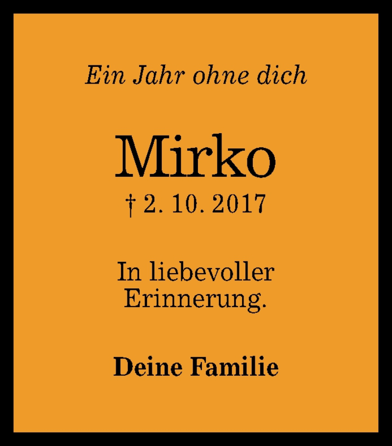  Traueranzeige für Mirko Mihatov vom 02.10.2018 aus Reutlinger General-Anzeiger