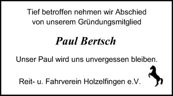 Anzeige von Paul Bertsch von Reutlinger General-Anzeiger