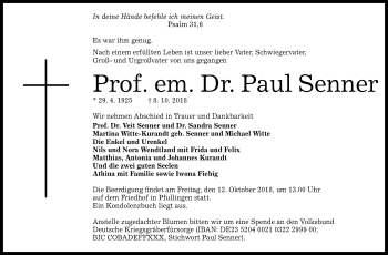 Anzeige von Paul Senner von Reutlinger General-Anzeiger