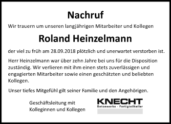 Anzeige von Roland Heinzelmann von Reutlinger General-Anzeiger