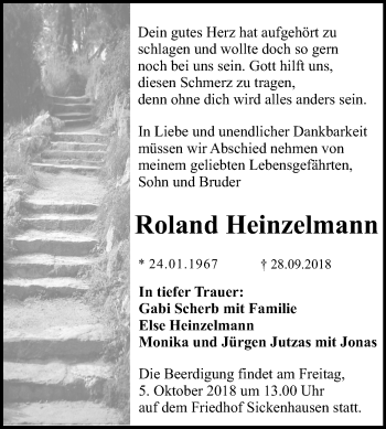 Anzeige von Roland Heinzelmann von Reutlinger General-Anzeiger