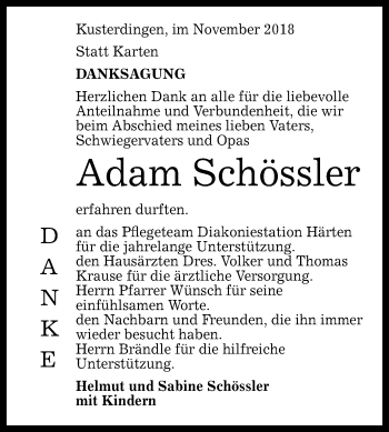 Anzeige von Adam Schössler von Reutlinger General-Anzeiger