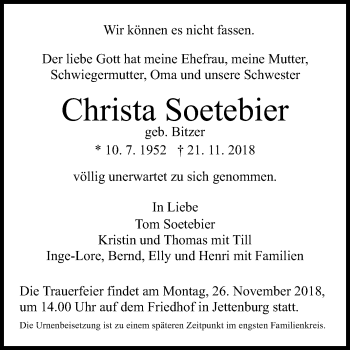 Anzeige von Christa Soetebier von Reutlinger General-Anzeiger