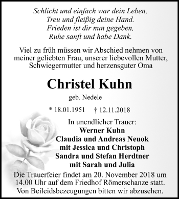 Anzeige von Christel Kuhn von Reutlinger General-Anzeiger