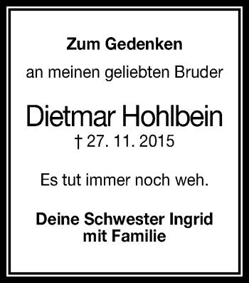 Anzeige von Dietmar Hohlbein von Reutlinger General-Anzeiger