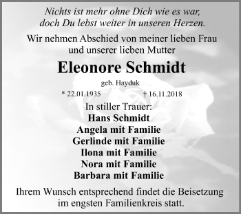 Anzeige von Eleonore Schmidt von Reutlinger General-Anzeiger