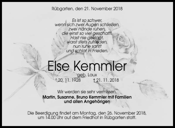 Anzeige von Else Kemmler von Reutlinger General-Anzeiger