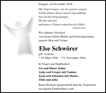 Anzeige von Else Schwörer von Reutlinger General-Anzeiger