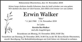 Anzeige von Erwin Walker von Reutlinger General-Anzeiger