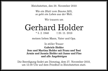 Anzeige von Gerhard Holder von Reutlinger General-Anzeiger