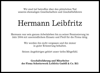 Anzeige von Hermann Leibfritz von Reutlinger General-Anzeiger