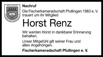 Anzeige von Horst Renz von Reutlinger General-Anzeiger