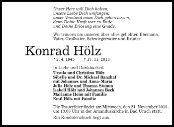 Anzeige von Konrad Hölz von Reutlinger General-Anzeiger