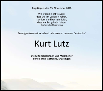 Anzeige von Kurt Lutz von Reutlinger General-Anzeiger