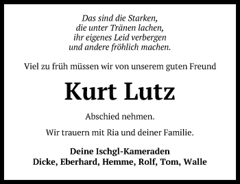 Anzeige von Kurt Lutz von Reutlinger General-Anzeiger