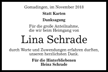 Anzeige von Lina Schrade von Reutlinger General-Anzeiger