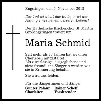 Anzeige von Maria Schmid von Reutlinger General-Anzeiger