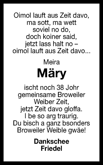 Anzeige von Märy  von Reutlinger General-Anzeiger