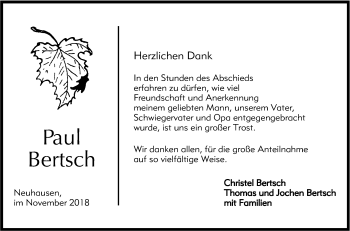 Anzeige von Paul Bertsch von Reutlinger General-Anzeiger