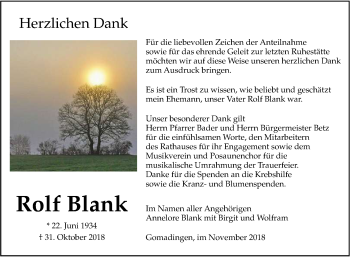 Anzeige von Rolf Blank von Reutlinger General-Anzeiger