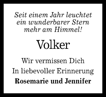 Anzeige von Volker  von Reutlinger General-Anzeiger