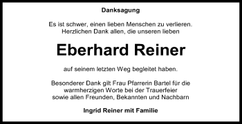 Anzeige von Eberhard Reiner von Reutlinger General-Anzeiger