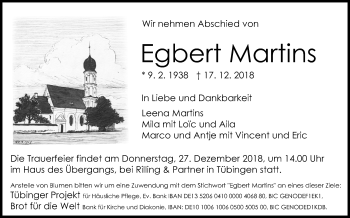 Anzeige von Egbert Martins von Reutlinger General-Anzeiger