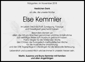 Anzeige von Else Kemmler von Reutlinger General-Anzeiger