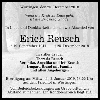 Anzeige von Erich Reusch von Reutlinger General-Anzeiger