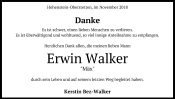 Anzeige von Erwin Walker von Reutlinger General-Anzeiger