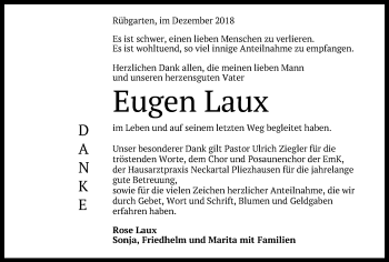 Anzeige von Eugen Laux von Reutlinger General-Anzeiger