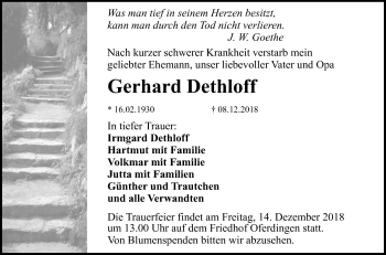 Anzeige von Gerhard Dethloff von Reutlinger General-Anzeiger